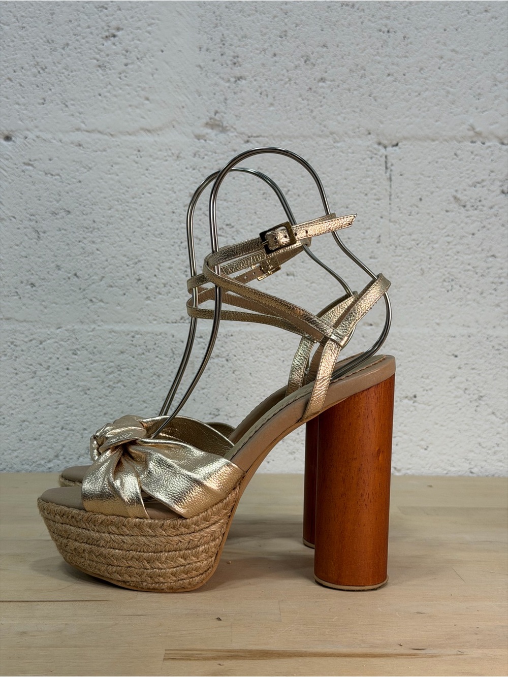 Metallic Gold Platform Espadrille Heel Sandal
